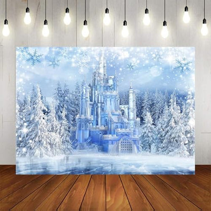 Mocsicka Christmas Winter Backdrop Frozen Crystal Pendant Ice and Snow White World Photography Background for Kids Photo Studio Props Princess Fairy Tale Xmas Eve Background (12x10ft) - size: 12x10ft