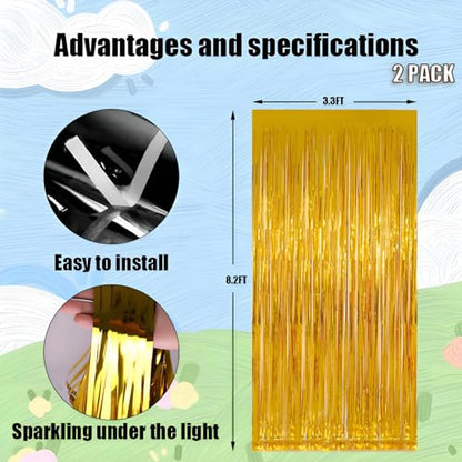 Valentines Day Keyali 2 Pack 3.3 * 8.3 ft Foil Curtain Metallic Tinsel Fringe Curtains Photo Booth Props Backdrop for Birthday Wedding Engagement Baby Shower Christmas Holiday Celebration Partyl,Gold - color: Gold, size: 2 Pack
