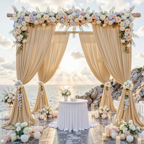 20 ft x 10 ft Wrinkle Free Champagne Backdrop Curtain for Parties, 4 Panels 10ft Polyester Champagne Photo Backdrop Drapes for Graduation Birthday Wedding Party Stage Curtains - color: Champagne, size: 5'(W) x 10'(H), 4 panels