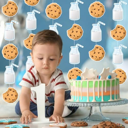 Xinnun Cookie Milk Party Decorations Chocolate Chip Cookie Milk Garlands Banners Cutouts Ribbon Streamers for Scout Street Theme Birthday Baby Shower Party Decorations Supplies - style: Cookie Milk