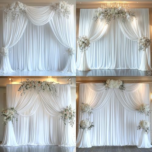 50FTx12FT White Wrinkle-Free Wedding Backdrop Curtain -Silky Washable White Polyester Drapes for Baby Showers, Birthday Parties, Photography, and Wedding Receptions-10 Panels 5FTx12FT - color: White, size: W5' x H12'(10 panels)