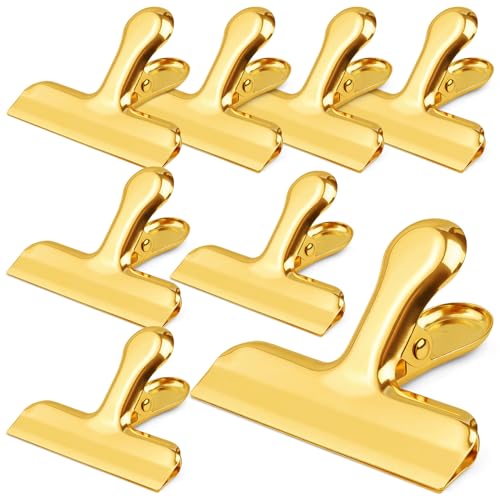 Funfery Chip Clips Bag Clips Gold Stainless Steel Clip for Food Storage,Air Tight Seal Chip Bag Clip 3 Inch Strong Food Clipp for Snack,Chips,Kitchen Decor,Home&Office Paper Heavy Duty-8 Pack - color: Gold, size: 8 Pack