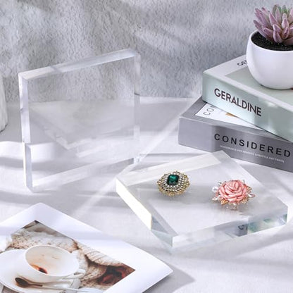 2 Pack 6 x 6 x 1 Inch Clear Acrylic Display Blocks | Polished Square Cube Riser Stand for Jewelry, Collectibles, Trophy, and Cake Decor