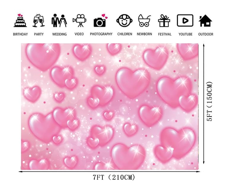 Pink Heart Photo Backdrop 90s Backdrops for Photoshoot Mother's Day Backdrop Women Men Happy Birthday Photography Background Valentine's Day Banner 7x5ft - size: Pink