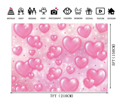 Pink Heart Photo Backdrop 90s Backdrops for Photoshoot Mother's Day Backdrop Women Men Happy Birthday Photography Background Valentine's Day Banner 7x5ft - size: Pink