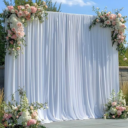 40FTx12FT White Wrinkle-Free Wedding Backdrop Curtain -Silky Washable White Polyester Drapes for Baby Showers, Birthday Parties, Photography, and Wedding Receptions-8 Panels 5FTx12FT - color: White, size: W5' X H12'(8 Panels)