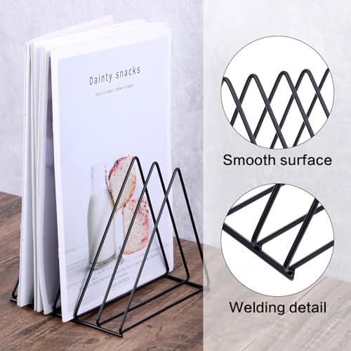 2 Pcs Triangle File Holder,5 Slot Metal Vinyl Record Stand Holder Black Magazine Newspaper Holder Photography Props for Office Hom