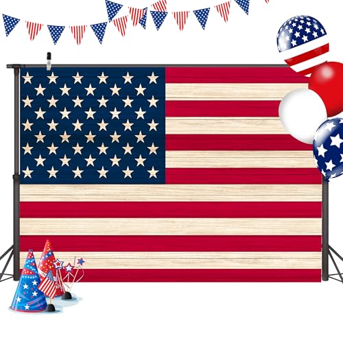 American Flag Backdrop 7x5 FT 4Th of July Independence Day Patriotic Photo Backdrops Rustic Brown Wooden Board Background Large Floor Wall Photo Booth Party Banner Anniversary Supplies - color: Red 2, size: 7x5 FT