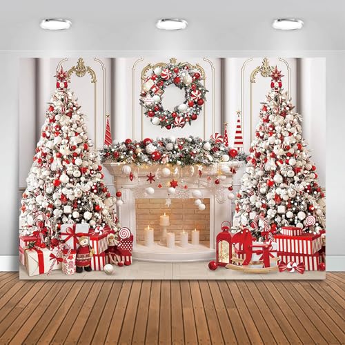 Christmas Fireplace Backdrop 7x5ft Merry Christmas Photography Background Party Decorations Xmas Trees Family Holiday Banner Photo Booth Props