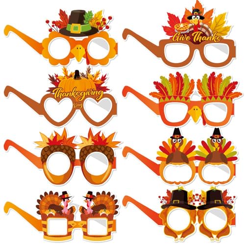OURUOLA Fall Thanksgiving Orange Party-Decorations Photo-Booth Props - 16 pcs Pumpkin Turkey Maple Leaves Hats Sunglasses Photography Decor, Autumn Birthday Baby Shower Supplies - color: Fall Photo Booth Props 16pcs