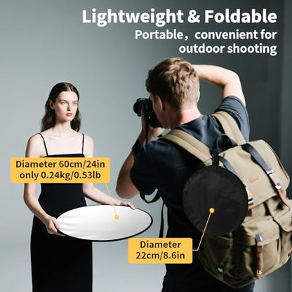 24/32/43/52in Reflector Photography,5 in 1 Light Diffuser with Panel &Bag Light Reflectors for Photography, Ideal for Content Creator Essentials&Photographer in Silver,Gold,White and Black - size: 24inch/60cm