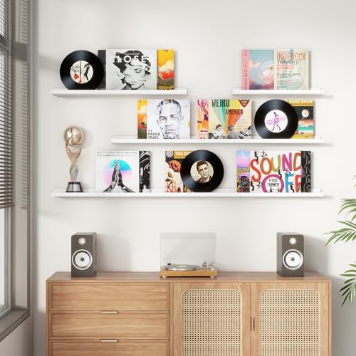 FLYJOE Picture Ledge Shelf, Floating Shelves Set of 2, 24 Inches Nursery Book Shelves for Toys Storage, Kids Bookshelf Wall Mounted for Living Room Bedroom Decor Books Photo Frames, White - color: White, size: 24'', Set of 2