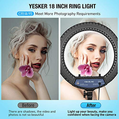 Yesker Ring Light 18 Inch with Stand Tripod Big Selfie Ringlight Adjustable 6000K Dimmable LED Portable Professional Ring Lights Kit Phone Holder for Camera Live Streaming Makeup YouTube Video TikTok - size: 18 in Led Ring Light