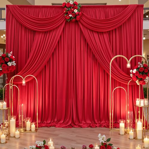 gogoparti 20x12ft Red Backdrop Curtain for Wedding Parties, 4 Panels (5x12 ft Each) Wrinkle-Free Dackdrop Curtains, Silky Draping Fabric for Birthday Party, Baby Shower, Photo Background - color: Red, size: 5ft(W)x12ft(H)-4 Panels