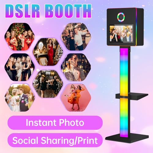 DSLR Photo Booth Built-in Mini PC and Flight Case Mirror Photo Booth with 15.6" Touch Screen RGB Lights App Control for Parties Weddings Event Rentals (Black+Printer) - color: Black+printer