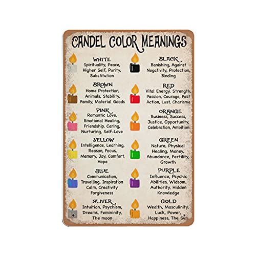 Vintage Candle Color Meanings Witch Witchery Vertical tin Sign Witches Magic Knowledge Wall Art Lover Gift Metal Tin Nostalgic For Kitchen Home Cafe Man Cave Decor 8x12 Inch - color: Picture18
