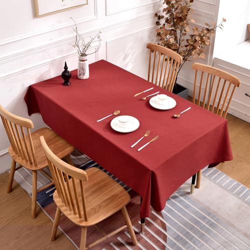 Rectangle Tablecloth 71x55 Inch Waterproof Faux Linen Table Cloth Wrinkle and Stain Resistant Washable Table Cover for Easter Dining Kitchen Party Farmhouse Outdoor Indoor, Red - color: Fine Yarn - Red, size: 71" x 55" (Rectangular)