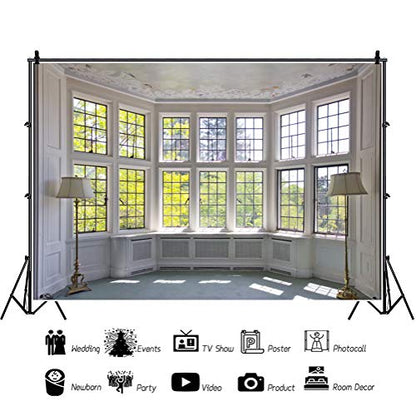AOFOTO 8x6ft Classic French Pane Bay Windows Backdrop Luxury Retro Interior Decoration Floor Lamps Photography Background New Life Furniture Home Lifestyle Estate Modern Residence Photo Studio Props - size: 8x6ft