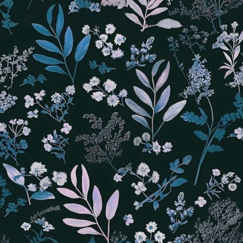 Laatse Vintage Blue Wallpaper Peel and Stick Dark Pink Floral Wallpaper 17.5'' x 118'' Dark Blue Leaf Contact Paper Vinyl Waterproof Self Adhesive Boho Botanical Wall Paper for Bedroom Cabinet Décor - color: Blue Pink, size: 118" x 17.5"