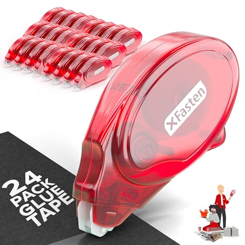 XFasten Double Sided Glue Tape Roller for Scrapbooking 24-Pack (8mm x 30ft) Double Sided Tape Roller Runner for Scrapbooking Adhesives, Crafts, Art, School Supplies - color: Red Shell (Clear Tape), size: 24-Pack, 0.3-inch by 360-Inch