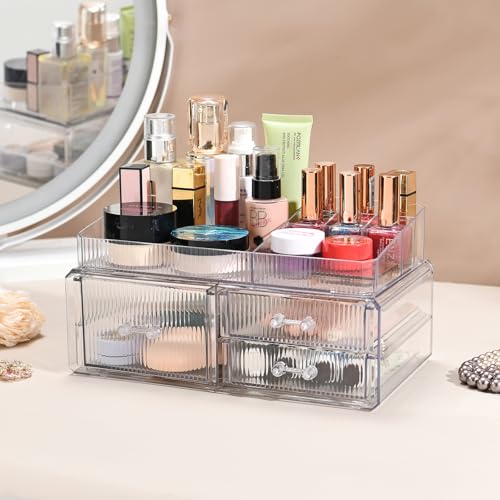 ZHIAI stackable storage drawer, cosmetics storage box, cosmetics and beauty product storage organizer, suitable for makeup room, bathroom, storage room - color: 3 short draws