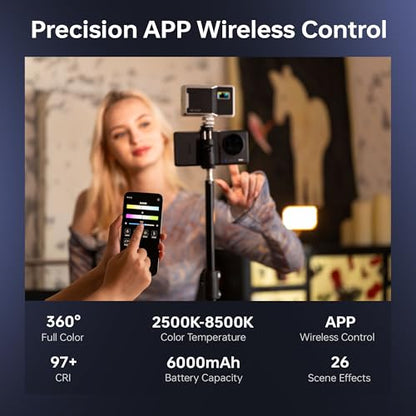 RGB Video Light Kit, 6000mAh Portable Camera Light 8W Output Power, LED Video Light Panel, 2500-8500K CRI TLCI 97+ Photograhy Lighting, with Mini Tripod, 60cm Reflector - size: 8W Kit with Reflector/Tripod