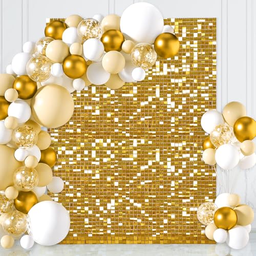 3ftx6ft Sequin Backdrop Gold Shimmer Wall Backdrop Panels Square Glitter Party Background for Wedding Bridal Shower Birthday Graduation Decorations - color: Gold, size: 3ftx6ft