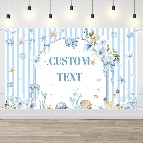 AIBIIN Summer Birthday Custom Backdrop Blue Coastal Ocean Theme Party Background with Seashell Starfish Floral Design Nautical Beach Decoration for Kids Adults Large Photo Booth Banner 6x3.6ft - color: Custom, size: 6x3.6ft