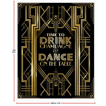 Roaring 20s Gatsby Time to Drink Champagne & Dance on The Table Party Poster Photo Booth Props Sign 16x12inch A3 - color: Dance on the Table