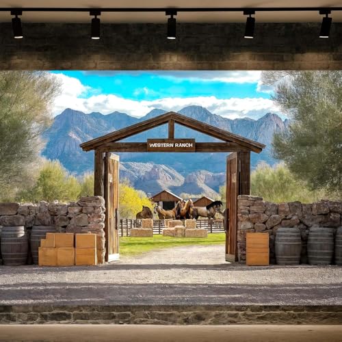 Wathon Southwest Country Ranch Backdrop for Photography Western Cowboy Photo Backdrop Retro Rustic Horses Mountain Texas Photo Background Booth Video Studio Props 6X4FT - color: Ranch Mountain, size: 6X4FT