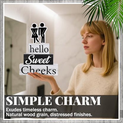 Jetec 4 Pcs Bathroom Shelf Decor Signs Hello Sweet Cheeks Wooden Sign Rustic Toilet Restroom Tabletop Decoration Funny Bathroom Decor for Farmhouse Apartment Shelves Toilet Restroom Home Tabletop Desk - style: Hello Sweet Cheeks