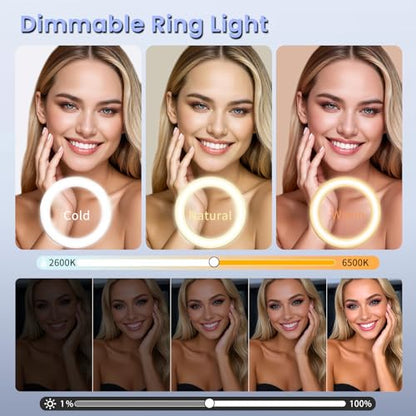 22" Foldable Large Ring Light with Stand for iPhone iPad,75" Tripod with Overhead Shooting Bracket 50W 6500K 4 Clips/LCD Display/2 USB PortsTattoo Barber Makeup Studio Video Photography Lighting - size: 22 inch Foldable with Tripod