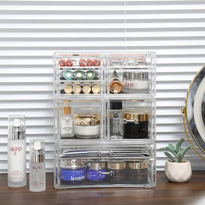 Cq acrylic Clear Stackable Storage Drawers,Plastic Makeup Organizer and Bathroom Storage Bins WIth 9 Drawers For Make up,Medicine,Craft,Pen,Beauty and Office Supply Organizer - size: Large 9 Drawers