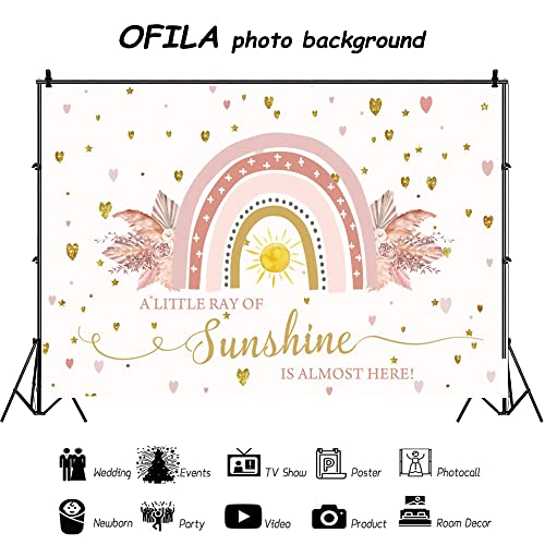 Boho Rainbow Baby Shower Backdrop 8x6ft A Little Ray of Sunshine is Almost Here Boho Pampas Baby Shower Party for Girl Cake Table Background Kids Artistic Portrait Photo Studio Booth Props - size: 8x6ft