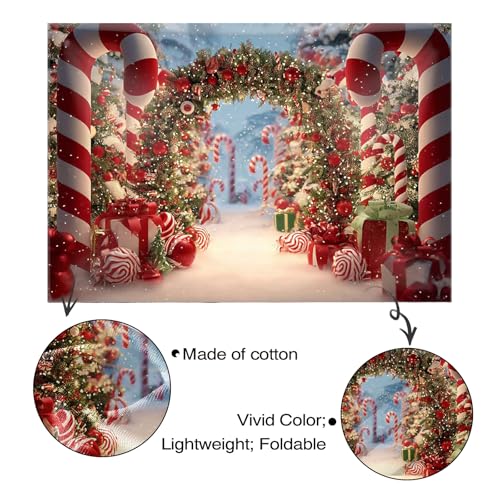 Mocsicka Christmas Candy Cane Backdrop Red Candy Land House Xmas Photography Backdrop Winter Snow Scene Christmas New Year Family Holiday Party Decorations Photo Booth Props (6x4ft (72x48 inch)) - size: 6x4ft (72x48 inch)