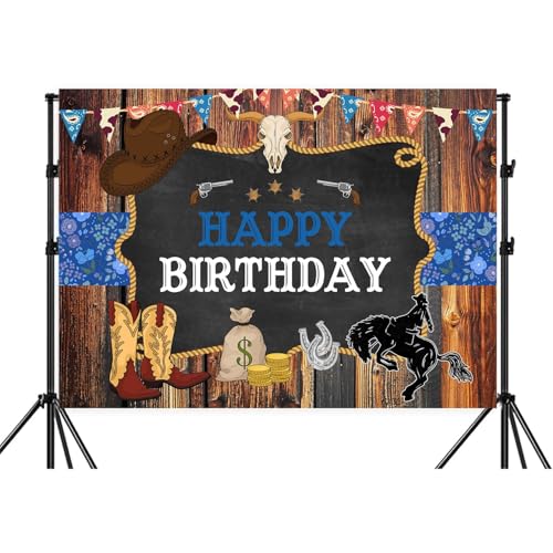 Wathon Western Cowboy Birthday Backdrop for Photography Southwest Country Ranch Rodeo Party Decorations Wild West Rustic Wooden Photo Background Booth Video Studio Props 5X3FT - color: Wooden Cowboy, size: 5X3FT