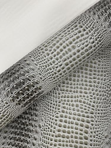 Glossy Two Tone Gator Fake Leather Upholstery, 3D Crocodile Skin Texture Faux Leather PVC Vinyl, 54" Wide (Stone Gray, 12" X 54") - color: Stone Gray, size: 12" X 54"