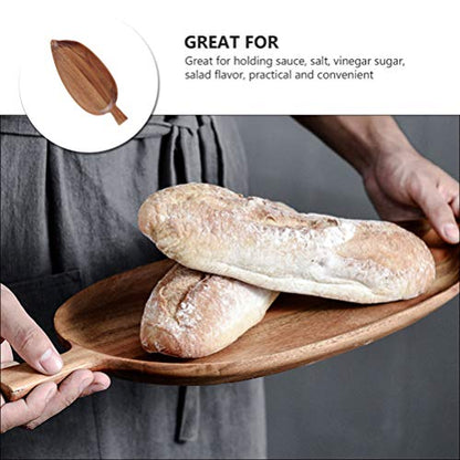 Cabilock 1pc Decorative Leaf Shaped Wooden Food Serving Tray Light Brown Acacia Dish for Desserts Snacks and Breakfast for Home Kitchen Dining Room and Photography