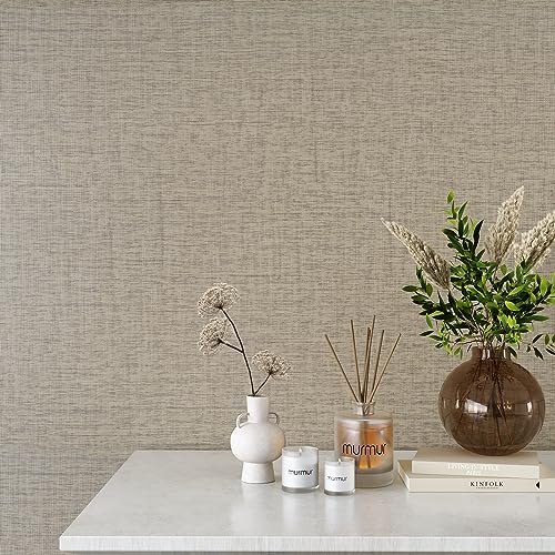 VEELIKE Tan Grasscloth Wallpaper Prepasted Grasscloth Peel and Stick Wallpaper Brown Contact Paper for Walls Cabinets 15.7''x354'' Self Adhesive Removable Brown Linen Wallpaper for Bedroom Living Room - size: 15.7" x 354"