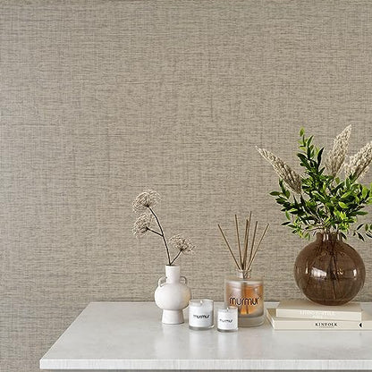 VEELIKE Tan Grasscloth Wallpaper Prepasted Grasscloth Peel and Stick Wallpaper Brown Contact Paper for Walls Cabinets 15.7''x354'' Self Adhesive Removable Brown Linen Wallpaper for Bedroom Living Room - size: 15.7" x 354"