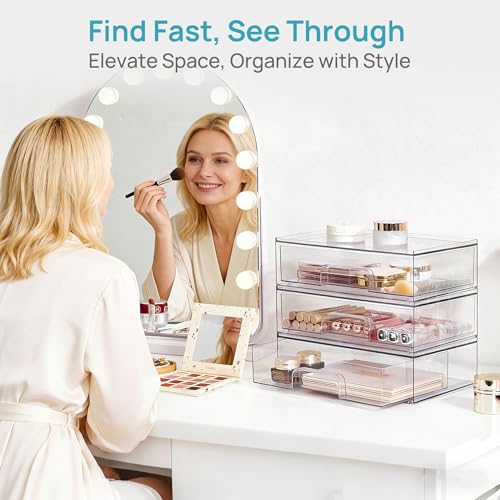 Vtopmart 12.1''W Clear Stackable Storage Drawers,4 Pack Acrylic Plastic Organizers Bins for Makeup Palettes, Cosmetics, and Beauty Supplies,Ideal for Vanity, Bathroom,Cabinet,Desk Organization - style: 4pack Wide
