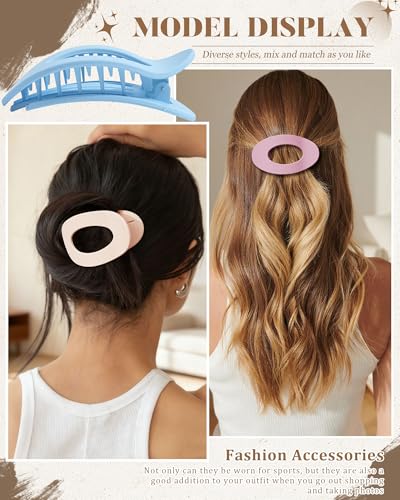 AWAYTR Flat Hair Clips For Women 4.33" Lay Flat Claw Clip for Hair 6Pcs Round Large Hair Claw Clips (Matte - Candy Series) - color: Matte - Candy Series