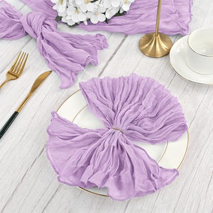 Gauze Cheesecloth Napkins Set of 42, 20 x 20 Inch Rustic Boho Dinner Napkins Wrinkled Rustic Linen Napkins for Wedding,Dinner,Family Everyday Use/Parties(Light Purple) - color: Light Purple, size: 20" x 20" (Set of 42)