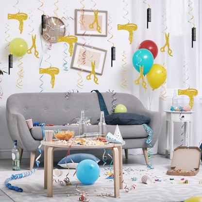 Barber Hanging Swirl Decorations - Glitter 21 Pcs Haircut Salon Party Supplies - Barber Bday Birthday Party - Engagement - Haircut Salon Streamers - Hair Salon Foil Swirls Ceiling Decorations