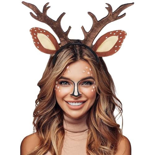 4 Pack Deer Antler Headbands Deer Costume Women's Fawn Horn Headband Reindeer Headband with Antler Ears Animal Cosplay Costume for Halloween Christmas Party Favors