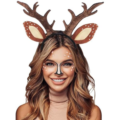 4 Pack Deer Antler Headbands Deer Costume Women's Fawn Horn Headband Reindeer Headband with Antler Ears Animal Cosplay Costume for Halloween Christmas Party Favors