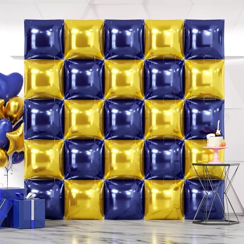 NISOCY 25PCS Blue Gold Square Foil Balloons Wall Backdrop Double Sided Navy Blue Gold Balloons Arch Kit for Birthday Graduation Baby Shower Wedding Anniversary Party Decorations - color: C03 - Navy Blue and Gold, size: 25PCS