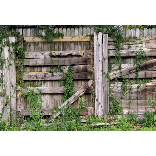 5x3ft Vintage Wooden Fence Backdrops for Photography Green Plants Grass Barn Door Photo Backdrop Rustic Style Portrait Wedding Ceremony Birthday Baby Shower Newborn Kids Photoshoot Video - color: gray, size: 5x3ft