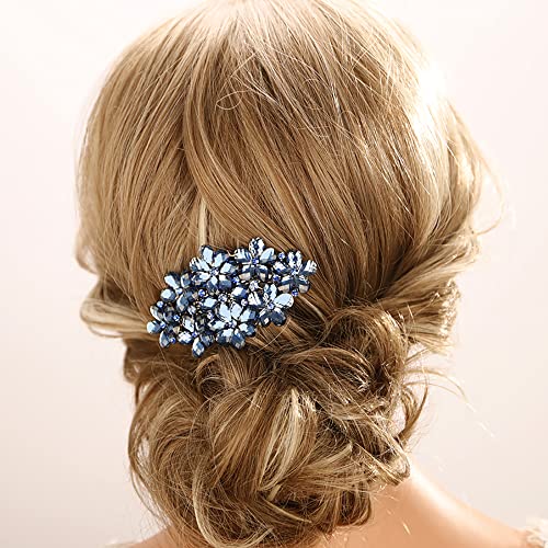 Aimimier Flower Crystal Hair Barrettes Shiny Rhinestone Hair Spring Clips Hair Pins Bridal Hairpiece Wedding Hair Accessories for Women (Blue) - color: Blue