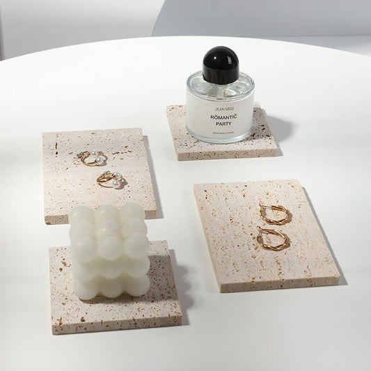 Natural Travertine Stone Photo Prop, Beige 10×10/10×15cm Sizes, Unique Textured Backdrop for Jewelry Product Photography, Natural Holes & Varied Patterns, Perfect for Creative Shooting & Styling